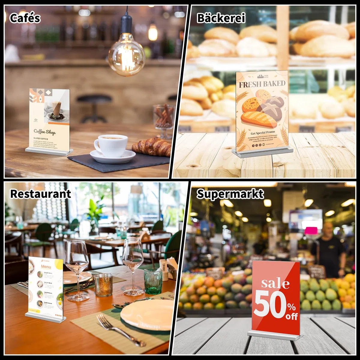 Yoosso 8 espositori da tavolo formato A6, in acrilico, per pubblicità, menu (15 x 10 cm)