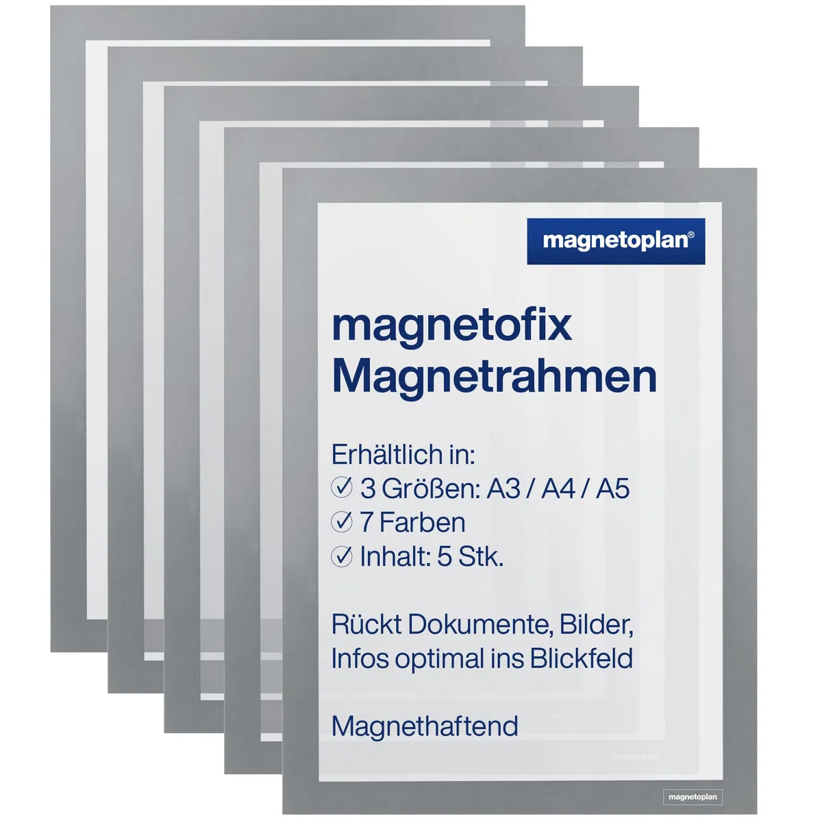 Magnetoplan 1130401 magnetofix cornice magnetica 5 pezzi, A3, Grigio
