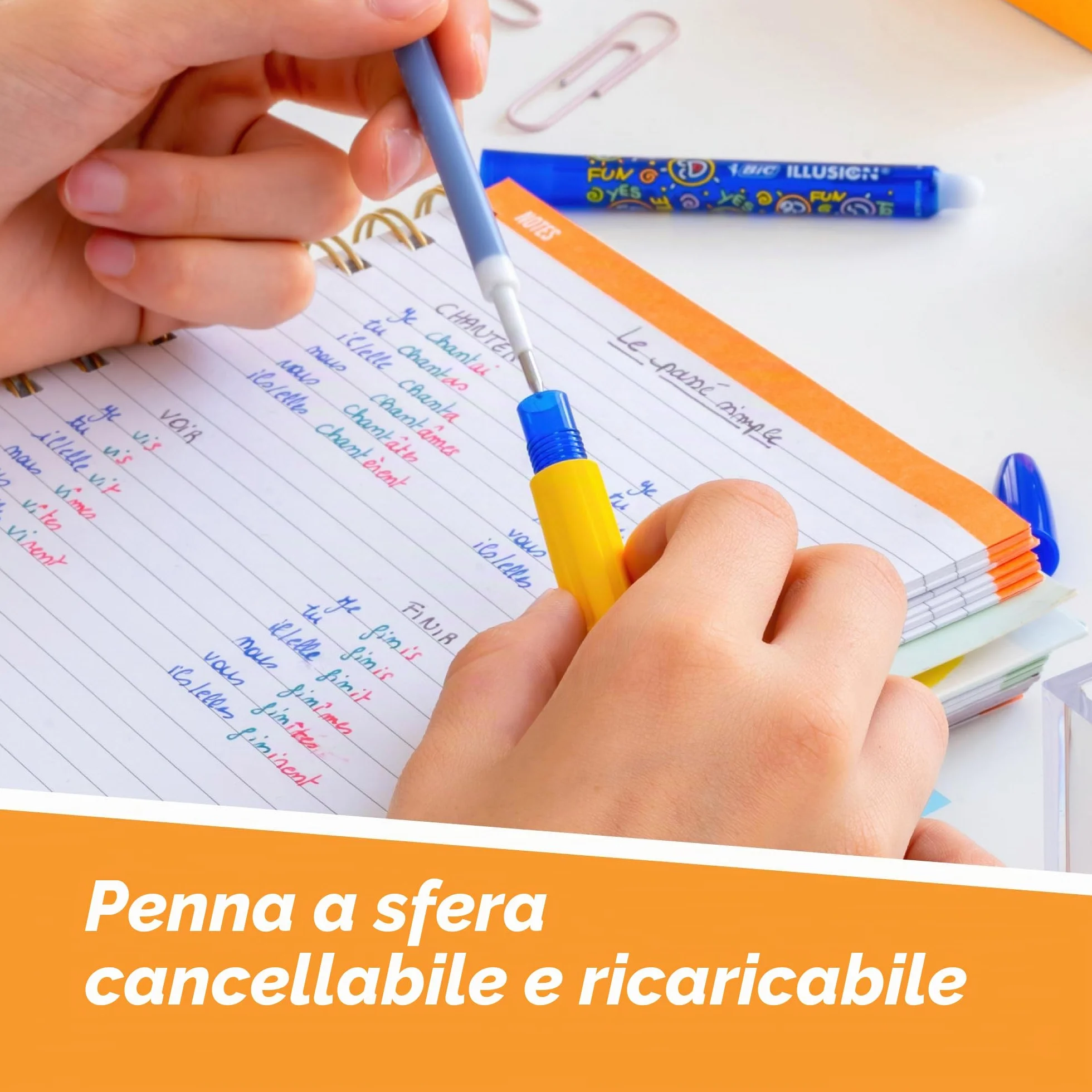 BIC Illusion Penne cancellabili e ricaricabili a punta media, 0,7 mm, inchiostro blu, confezione da 12