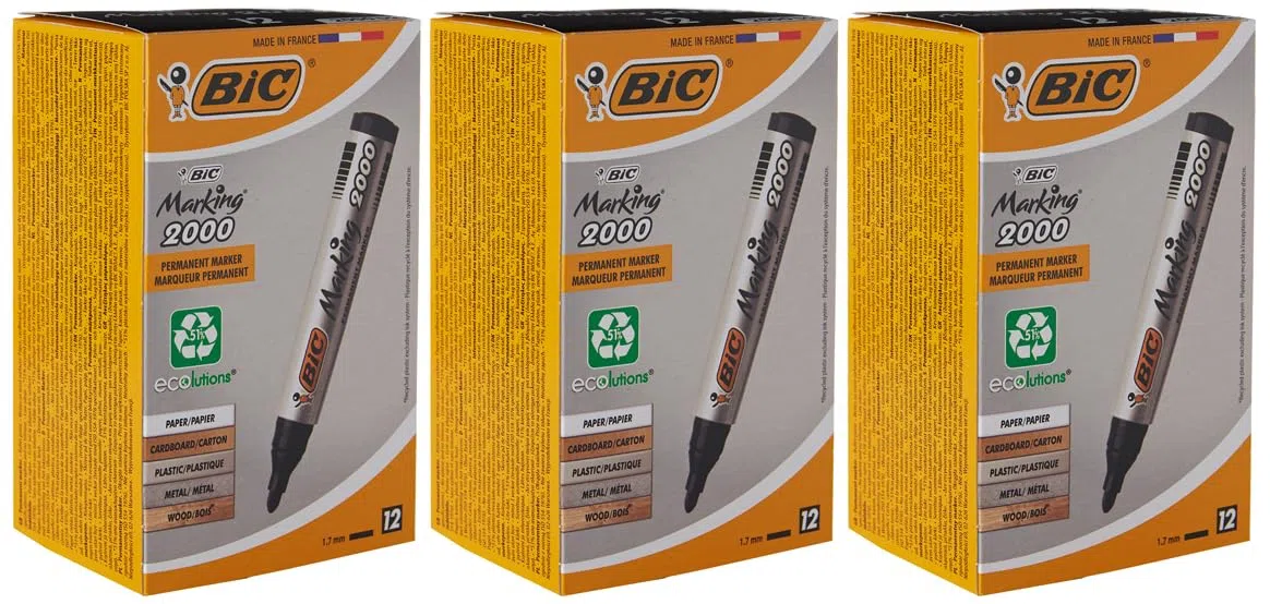 BIC Marking 2000 ECOlutions, Pennarelli Indelebili (Punta 1.7mm), Colore Nero, Confezione da 36 Unità, Cancelleria Ufficio "esclusiva amazon"
