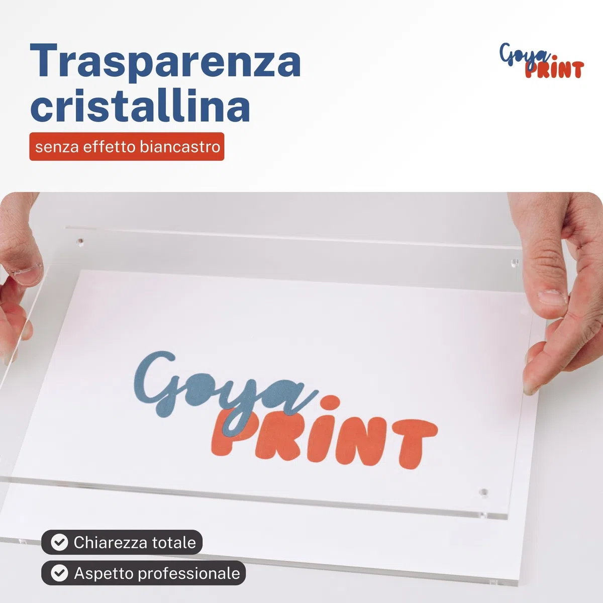 GOYAPRINT | Targa in Plexiglass Trasparente A4 3+3 mm – Doppia Lastra Acrilica con Distanziatori, Fissaggio a Parete per Documenti, Foto e Segnaletica (A4-21X29,7 CM, 3+3 MM)