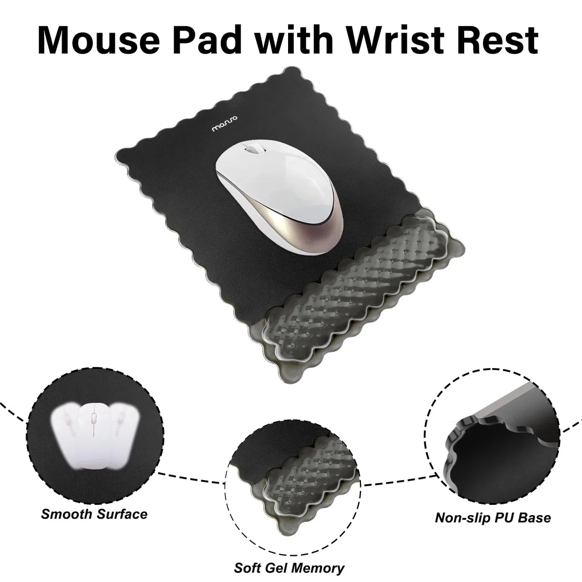 MOSISO Supporto Poggiapolsi Gel Mouse Pad e Tastiera,Tappetino Ergonomico Rettangolare Tastiera e Mouse,Antiscivolo,Morbido e Facile Digitare,Memory Gel Forma Rombo Computer,Laptop,Casa/Ufficio, Nero