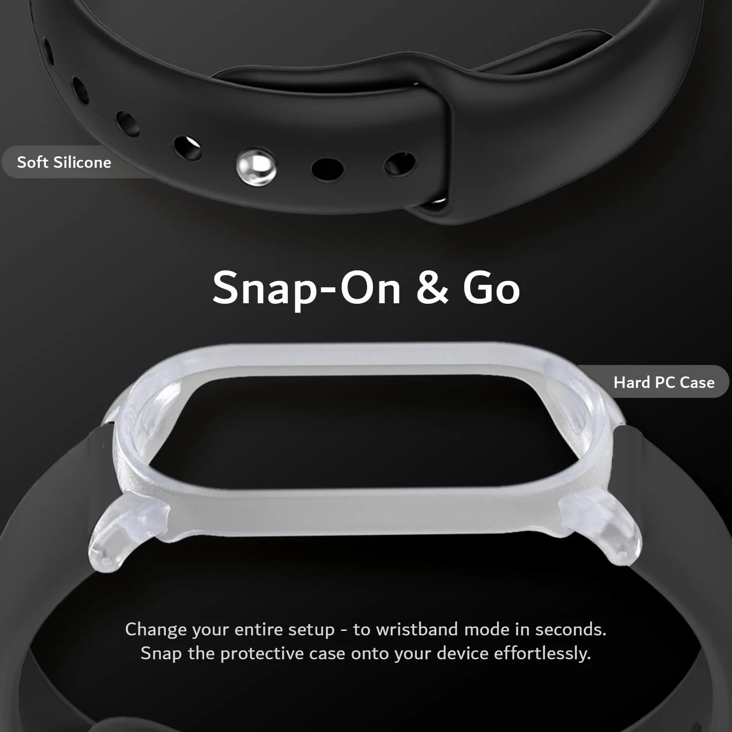 TUDIA Snap On PC Custodia per con cinturino in silicone regolabile compatibile con il registratore vocale PLAUD NotePin AI [per polsi da 14cm a 22cm] cinturino accessori cover (Nero)