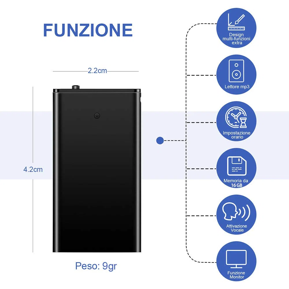 Registratore Vocale Portatile H+Y fino a 192 ore, 16GB Micro Registratore con Attivazione Vocale, Ricaricabile USB e funzioni MP3 Ideale per Conferenze, Riunioni, Interviste, Discorsi