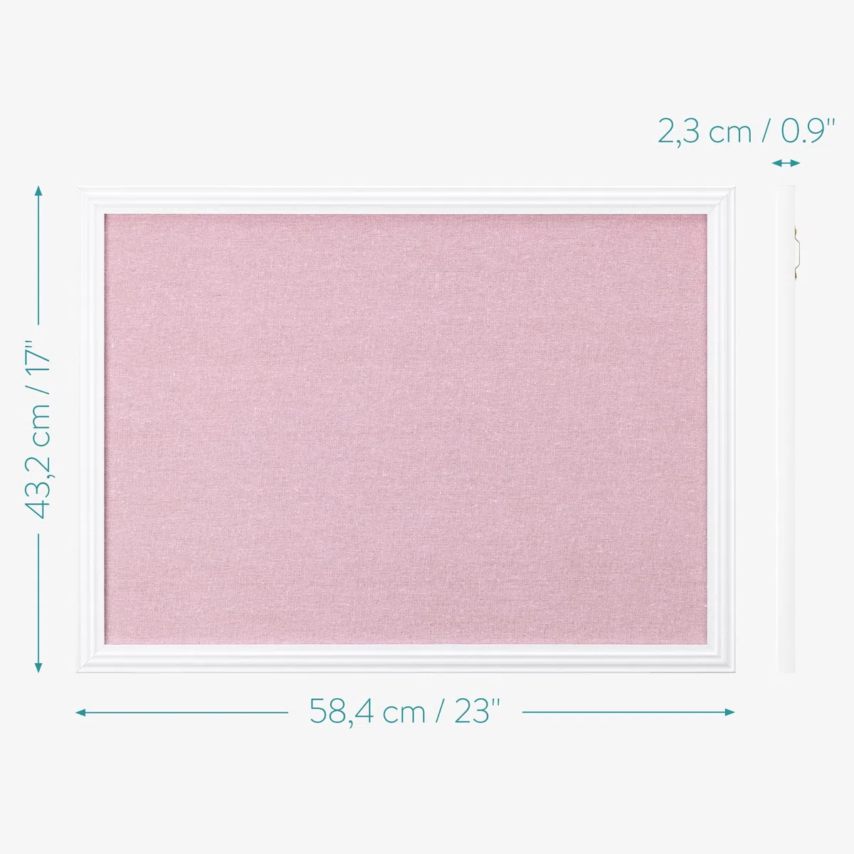 Navaris Lavagnetta Puntaspilli Tessuto Rosa 58 x 43 cm - Bacheca da Appendere con Cornice Legno MDF Bianca - Lavagna 6x Puntine - Pin Memo Board - Lino