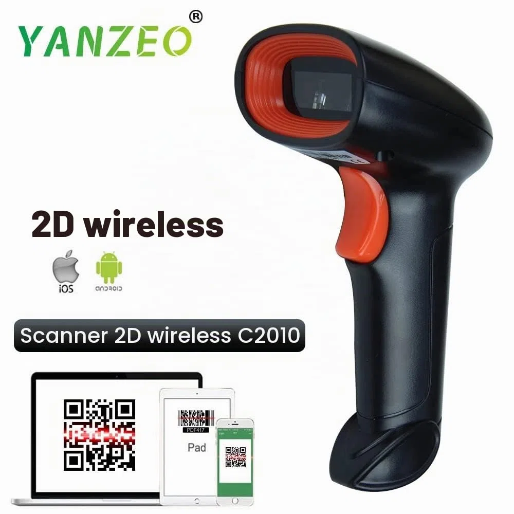 Yanzeo Scanner di codici a barre portatile USB wireless 2.4G Scanner di codici a barre 1D 2D QR Code Pos Laser Lettore di codici a barre