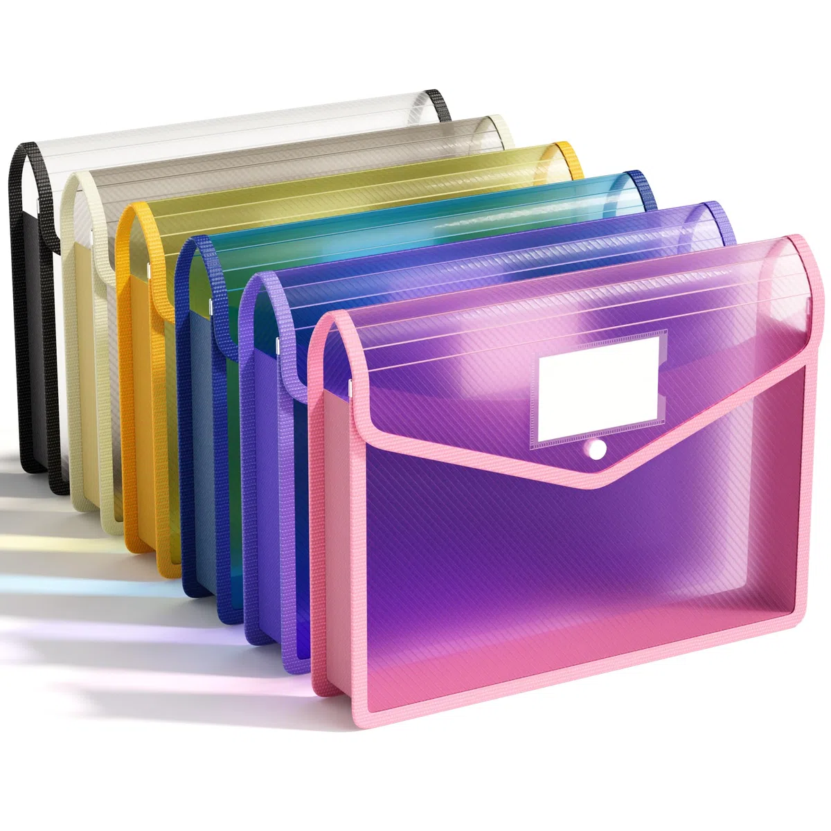 ABC life Cartelle Portadocumenti in Plastica, A4 Portadocumenti Trasparente impermeabile Wallets, Grande Capacità, con Etichette, perUfficio, Scuola, Casa, 6 Pezzi