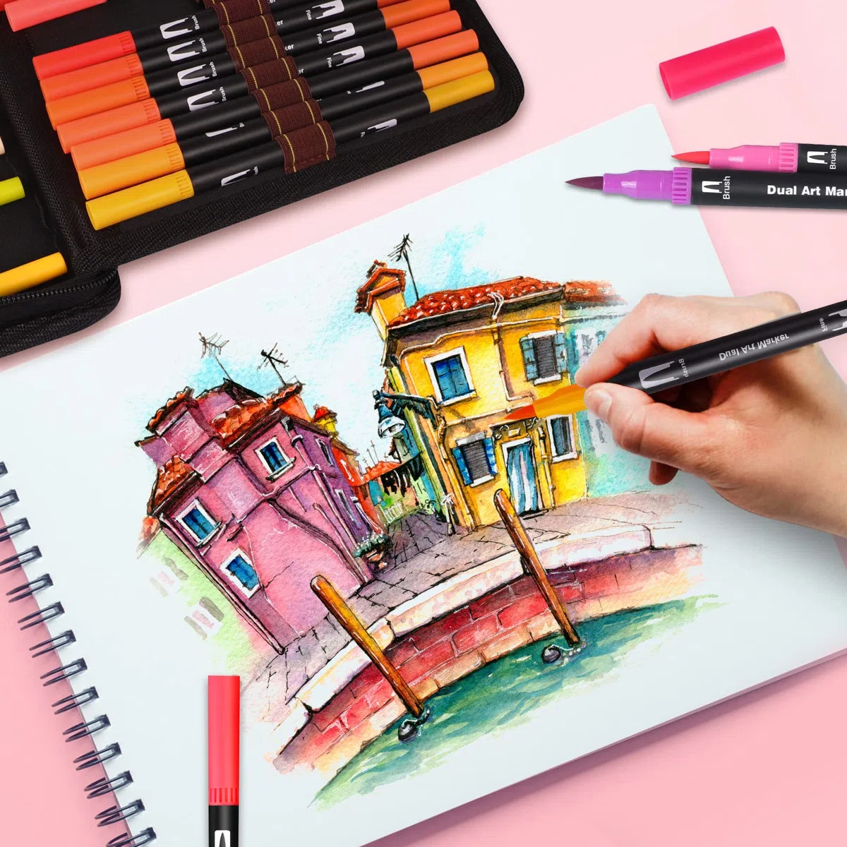 Hymarvo Brush Pen Lettering 100 colori, Pennarelli Doppia Punta Fine e Grossa Pennello, Bambini Adulto Penne da Colorare ad Acquerello Bullet Journal, Libri da Colorare, Mandala