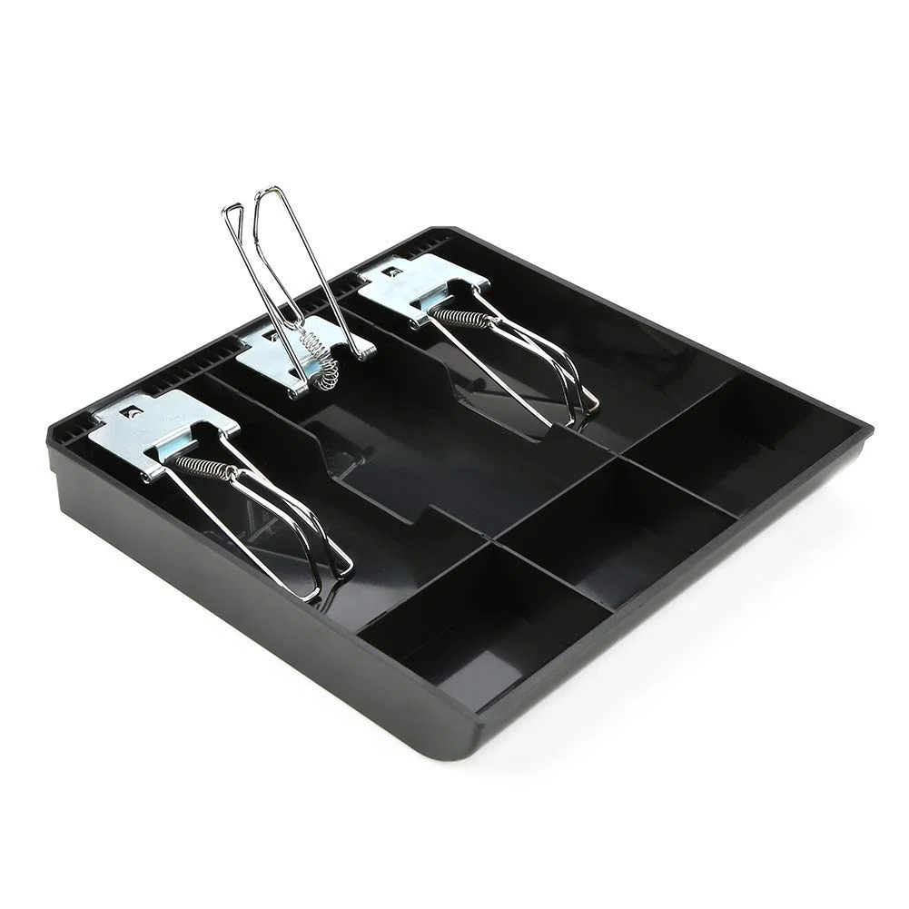 Cassetto per registratore di denaro contante Cassetto inserto sostitutivo Scatola portaoggetti per cassiere in ABS 3 banconote 3 monete con clip in metallo per supermercato Hotel(Nero)
