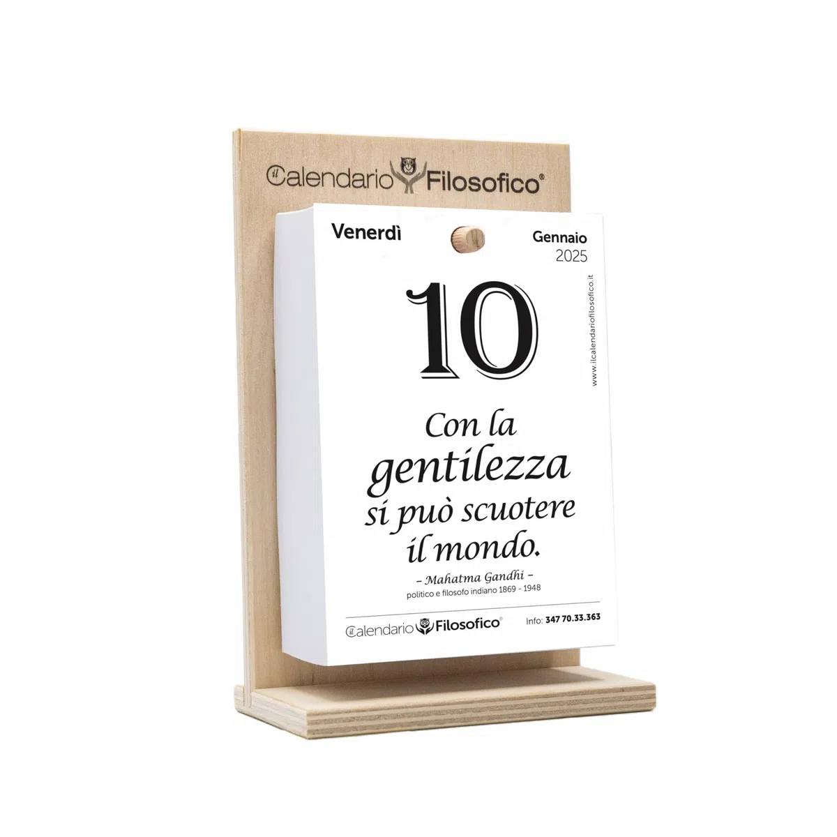 Il Calendario Filosofico 2025 con Supporto in Legno, Formato A6 10x14 cm, Il Primo e L'Originale Calendario da Tavolo con 365 Giorni di Frasi Filosofiche, Leggi Ogni Giorno Una Frase, Creato a Bologna