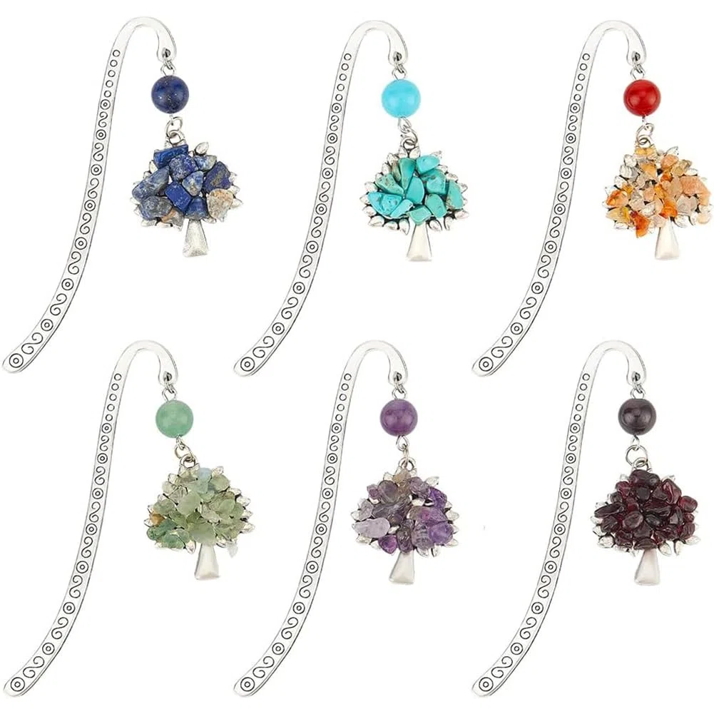 SUNNYCLUE 12Pz Segnalibri Albero della Vita in Stile Tibetano, Segnalibri in Metallo con Gancio Argento Antico, Ametista, Turchese, Perle di Pietre Preziose, Segnalibri in Metallo in Bulk per Lettura