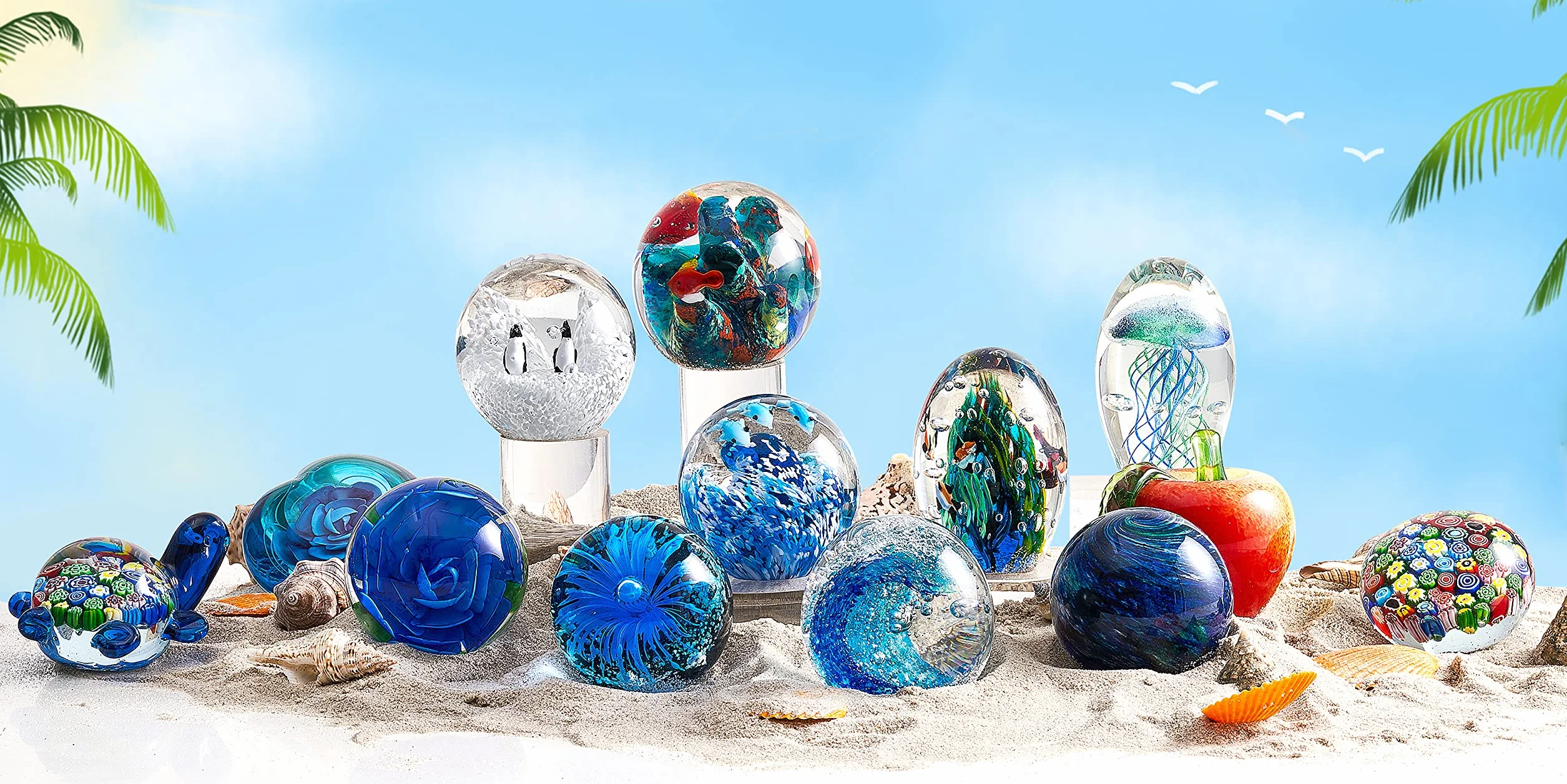 Figura floreale in vetro soffiato a mano, fermacarte in vetro per regalo di compleanno