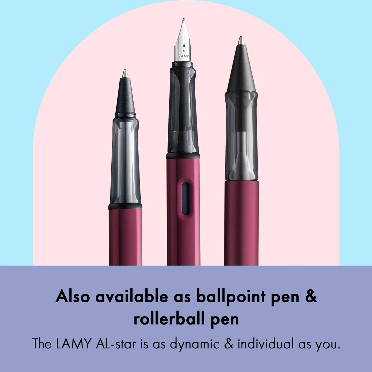 Lamy AL-star black purple - Stilografica con impugnatura ergonomica e pennino in acciaio lucido misura F - corpo in alluminio leggero - cartuccia T 10 blue inclusa - destrimani