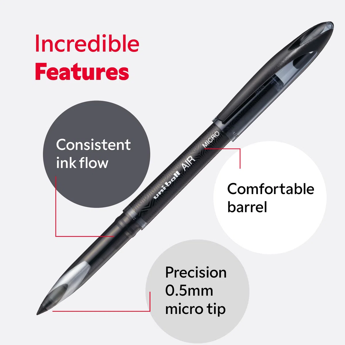 Penna rollerball UB-188-Micro Air, inchiostro nero Super Ink, a prova di manomissione, pennino per penna stilografica, scatola da 12 pezzi