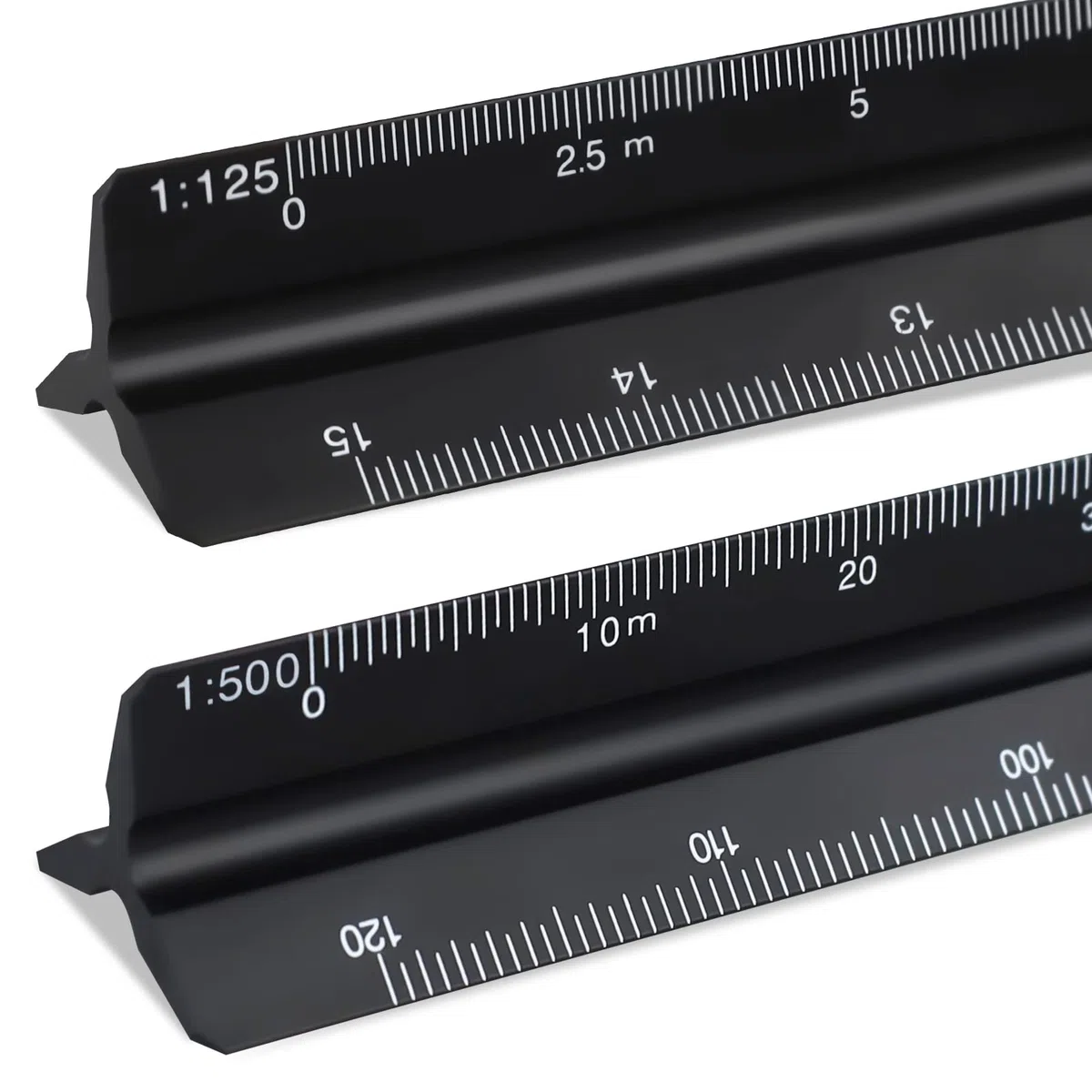 HXMJIED 2 righelli per scala architettonica, in alluminio nero, 30 cm, righello in metallo per architetti metrici 1:20, 1:25, 1:50, 1:75, 1:100, 1:125 e 1:100, 1:200, 1:250, 1:300, 1:400, 1:5000, 1