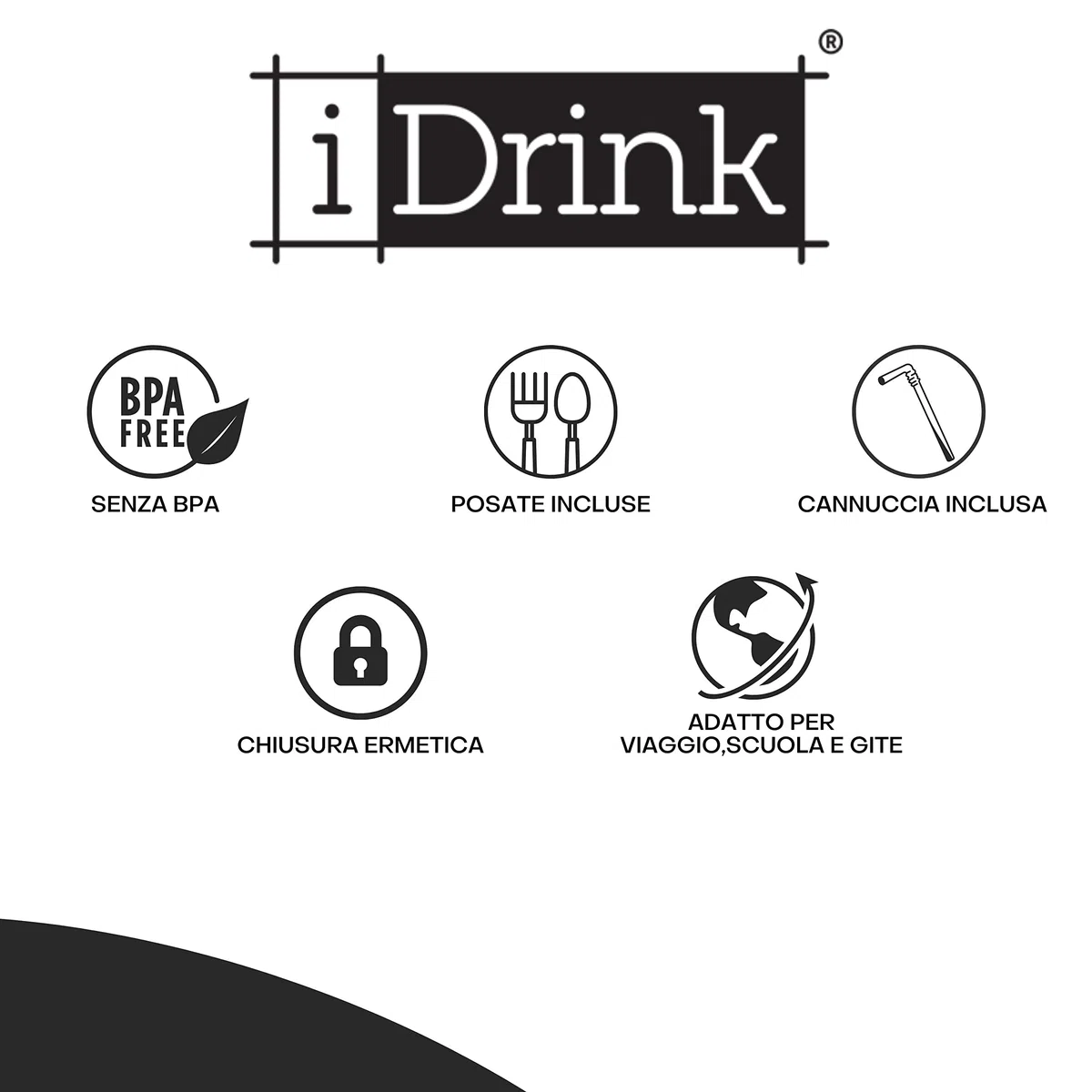 I-Drink – Bundle Lunch box + Borraccia Tritan 400ml, per Bambini, Porta Merenda, Picnic, Scuola, Senza BPA, con Disegni di Infanzia (Truck)