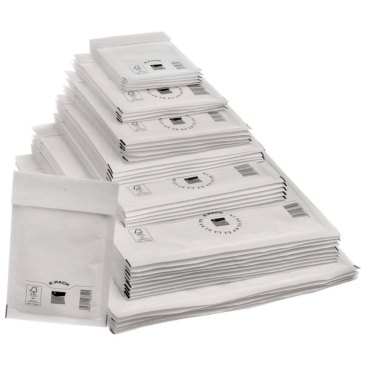 Buste imbottite a bolle d'aria E-PACK A1 B2 C3 D4 E5 F6 G7 H8 J9 I9 K10, colore bianco D/4 bianco 100 pezzi.