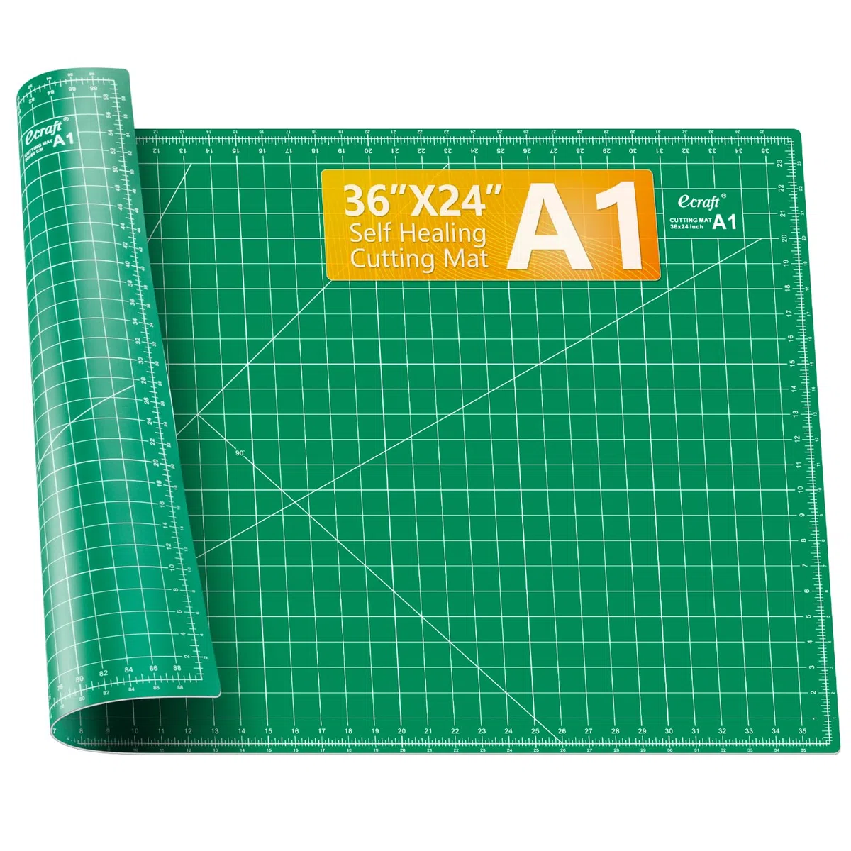 Ecraft Tappetino da cucito autorigenerante, 61 x 91,4 cm, grande, a doppio lato, verde, a 5 strati, tappetino da taglio rotante A1 per cucito, trapuntatura e artigianato in tessuto