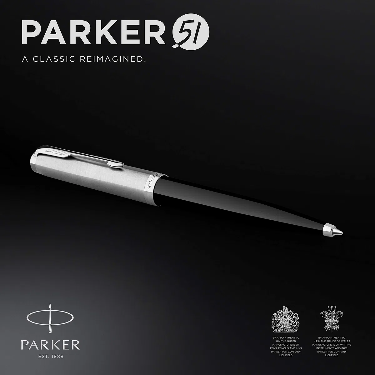 Parker 51 penna a sfera | Corpo nero con finiture cromate | Punta media con cartuccia di inchiostro nero | Confezione regalo