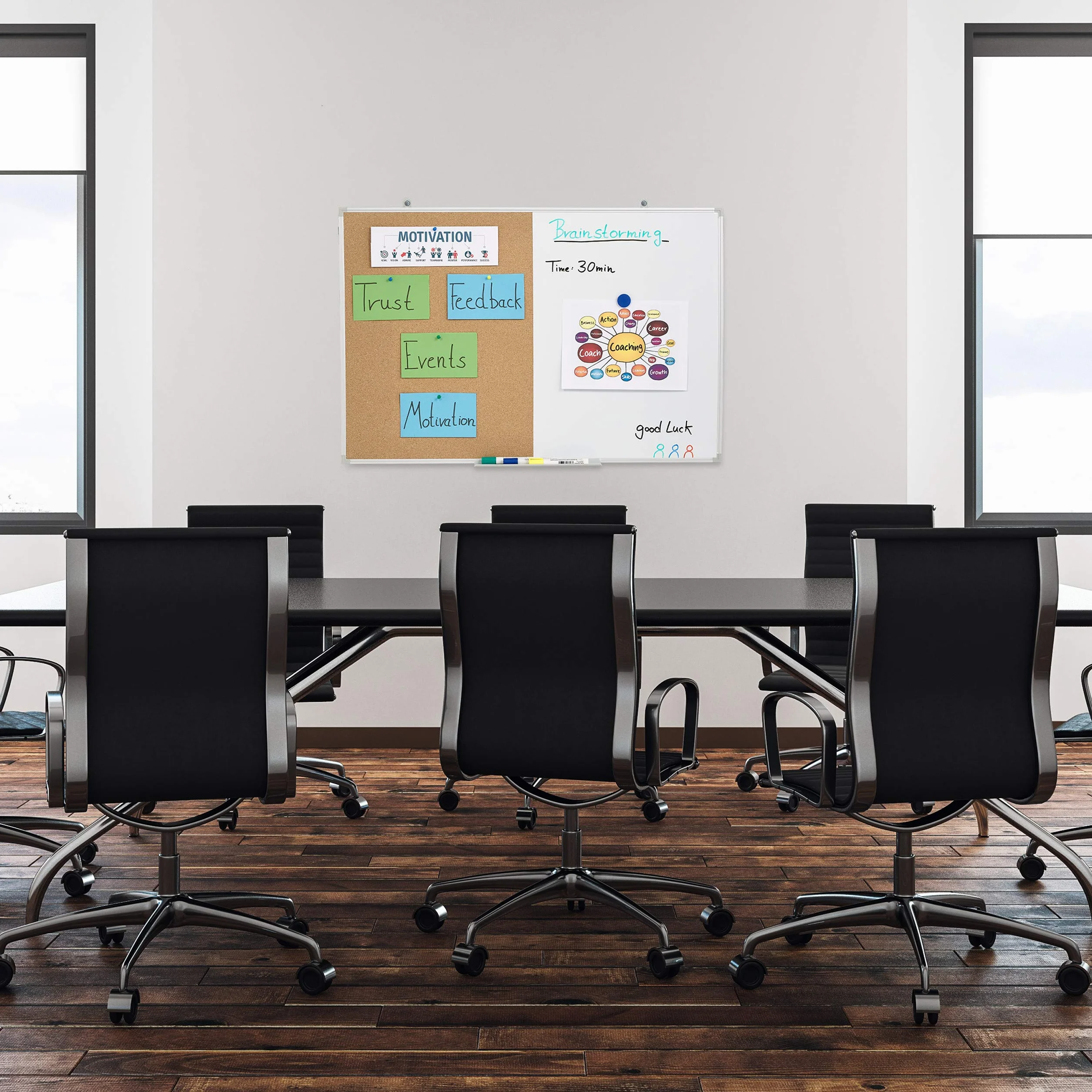 Relaxdays Lavagna Combinata 2in1, White & Cork Board, Cornice in Alluminio, Porta Pennarelli, 60 x 90, Bianco/Naturale