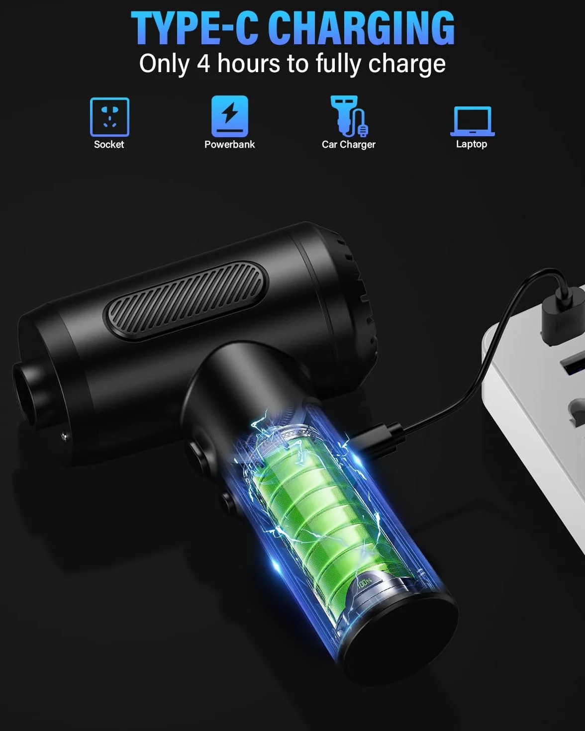 Apkezel Aria Compressa Elettrico Air Duster, 3 Velocità 91000 giri/min Soffiatore Aria Compressa, Spray Aria compressa Soffiatore pc Con batteria da 6000mAh per laptop, tastiera, auto