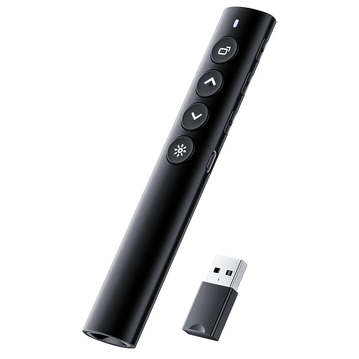 Telecomando di presentazione senza fili – Puntatore ricaricabile in lega di alluminio con luce rossa, ricevitore USB, controllo volume, collegamenti e diapositive, per Windows e Mac, nero