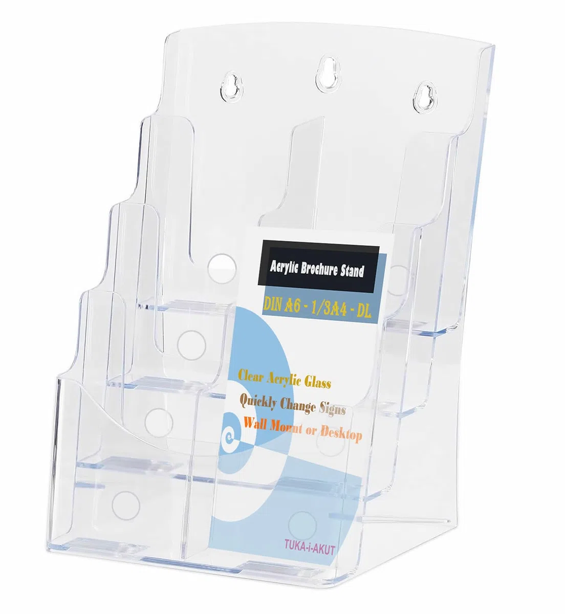 TUKA-i-AKUT 2pz Portabrochure 8 Scomparti Formato A4 1/3 | DL | A6, Supporto per Depliant da Tavolo o da Parete, Portariviste Espositori per Menu Cataloghi Brochure, Acrilico Trasparente, TKD8633