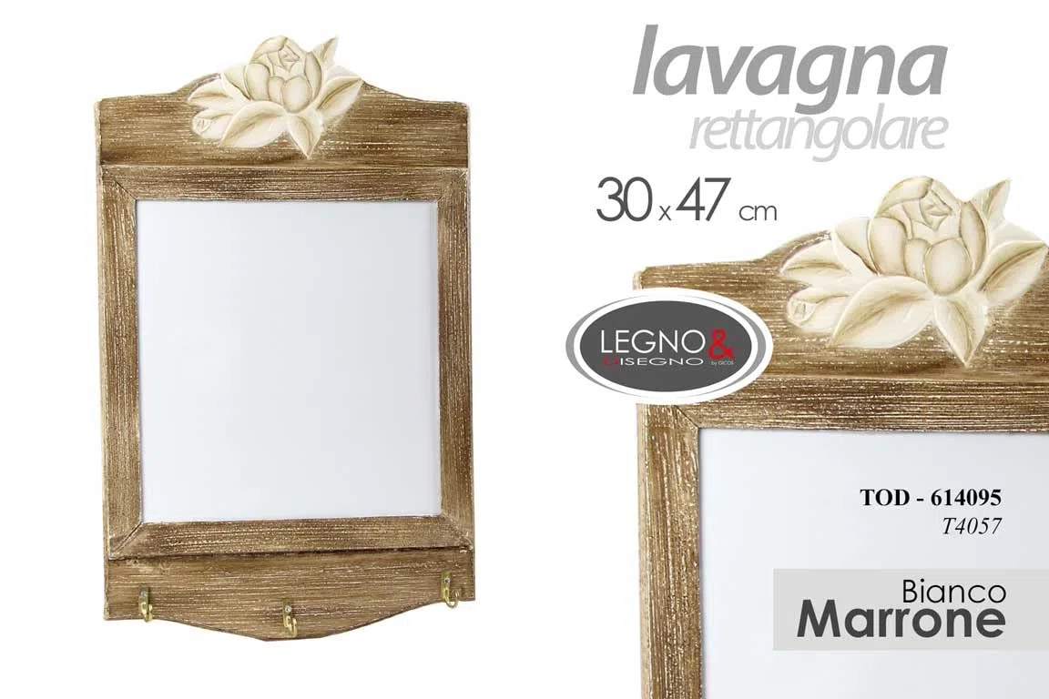 Lavagna lavagnetta da parete cancellabile in legno bianco-marrone decoro rose con 3 ganci 30 * 47 cm shabby chic TOD-614095