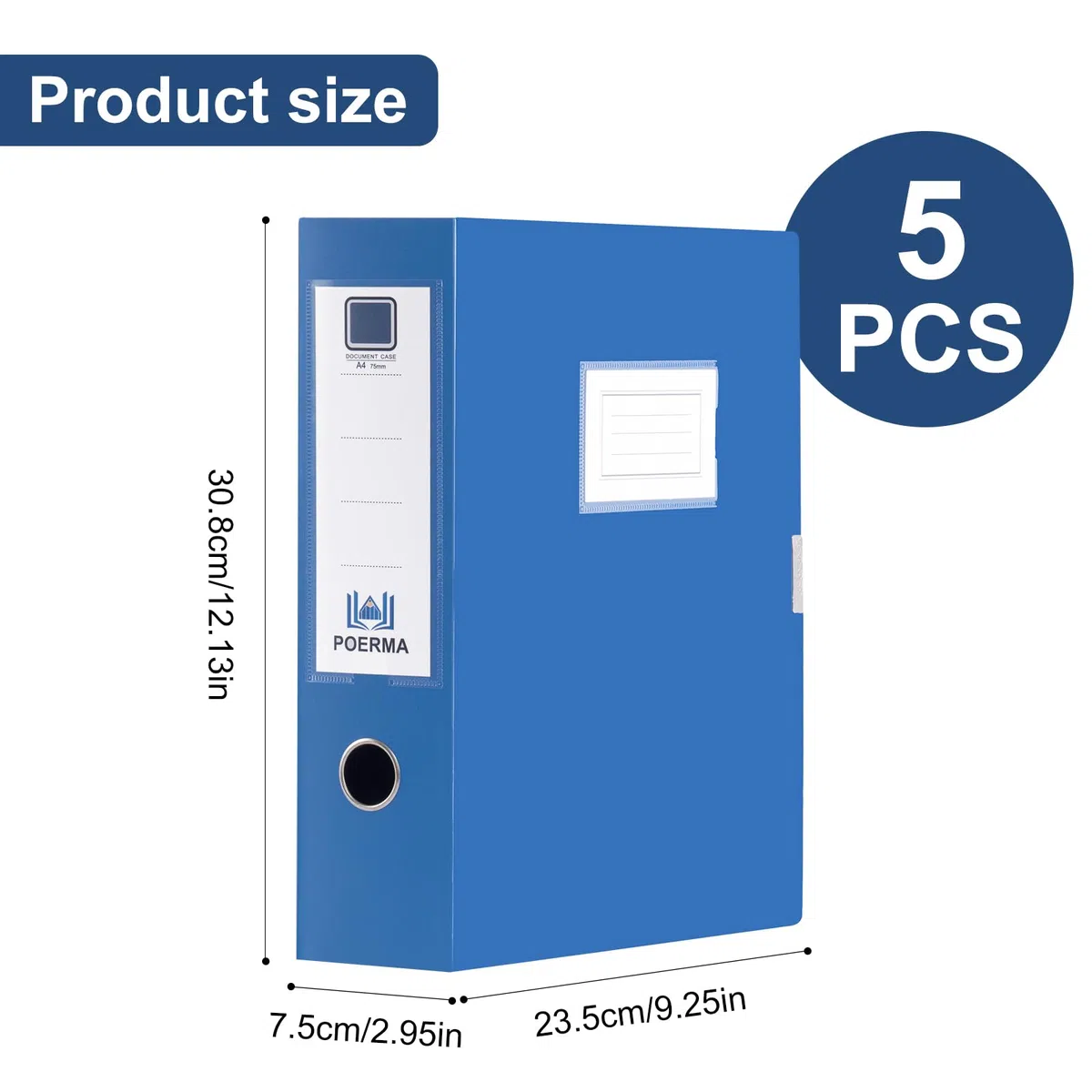 Scatola Archivio A4, 5 Pezzi Scatola Archivio con Coperchio, Dorso da 75 mm, Scatola per Documenti in plastica, Raccoglitori Documenti per Ufficio, Scuole (Blu)