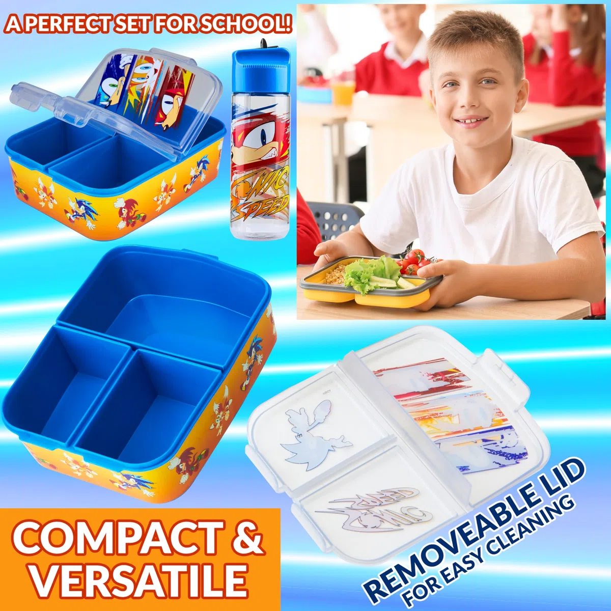 Get Trend SONIC THE HEDGEHOG Porta Merenda Bambino con Scomparti e Borraccia per la Scuola