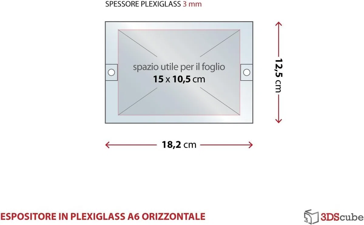 n.4 Espositore in plexiglass da parete a tasca apribile, porta avvisi e depliant formato A6 orizzontale 15x10,5 cm, con di distanziali in alluminio spazzolato, per annunci, locandine, orari negozi