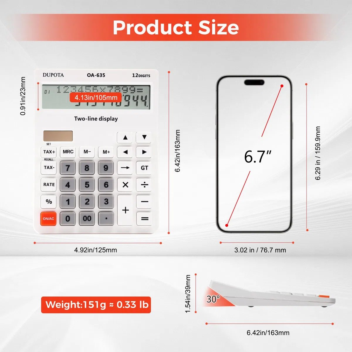 Calcolatrice da tavolo con tasti grandi, a 2 righe, display extra grande, a 12 cifre, con funzione di controllo a valore aggiunto, bianco, misura media (OA-635)