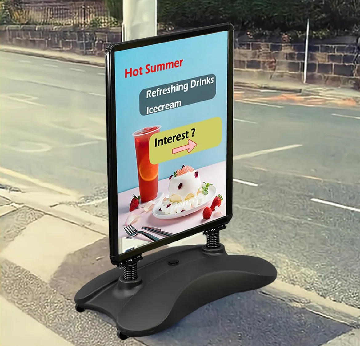 TUKA-i-AKUT A1 Supporto per Poster Bifacciale, Base Resistente con Ruote e Serbatoio, Alluminio Telaio, Cavalletto Espositore Pubblicitario per Una Posizione Sicura Interni ed Esterni, TKD8425 Nero