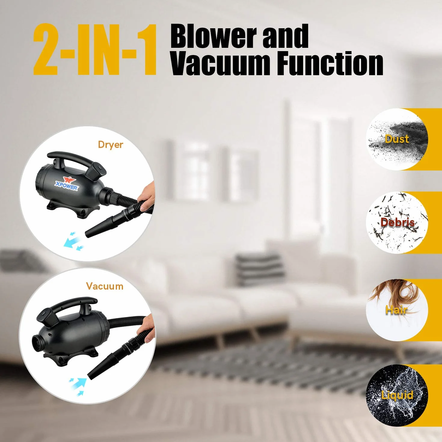 XPower Electric Air Duster for Dusting Drying Inflating Blowing Vacuuming Car Detailing Computer Leaf Blowing High Performance Motor Eco-Friendly (A-5)