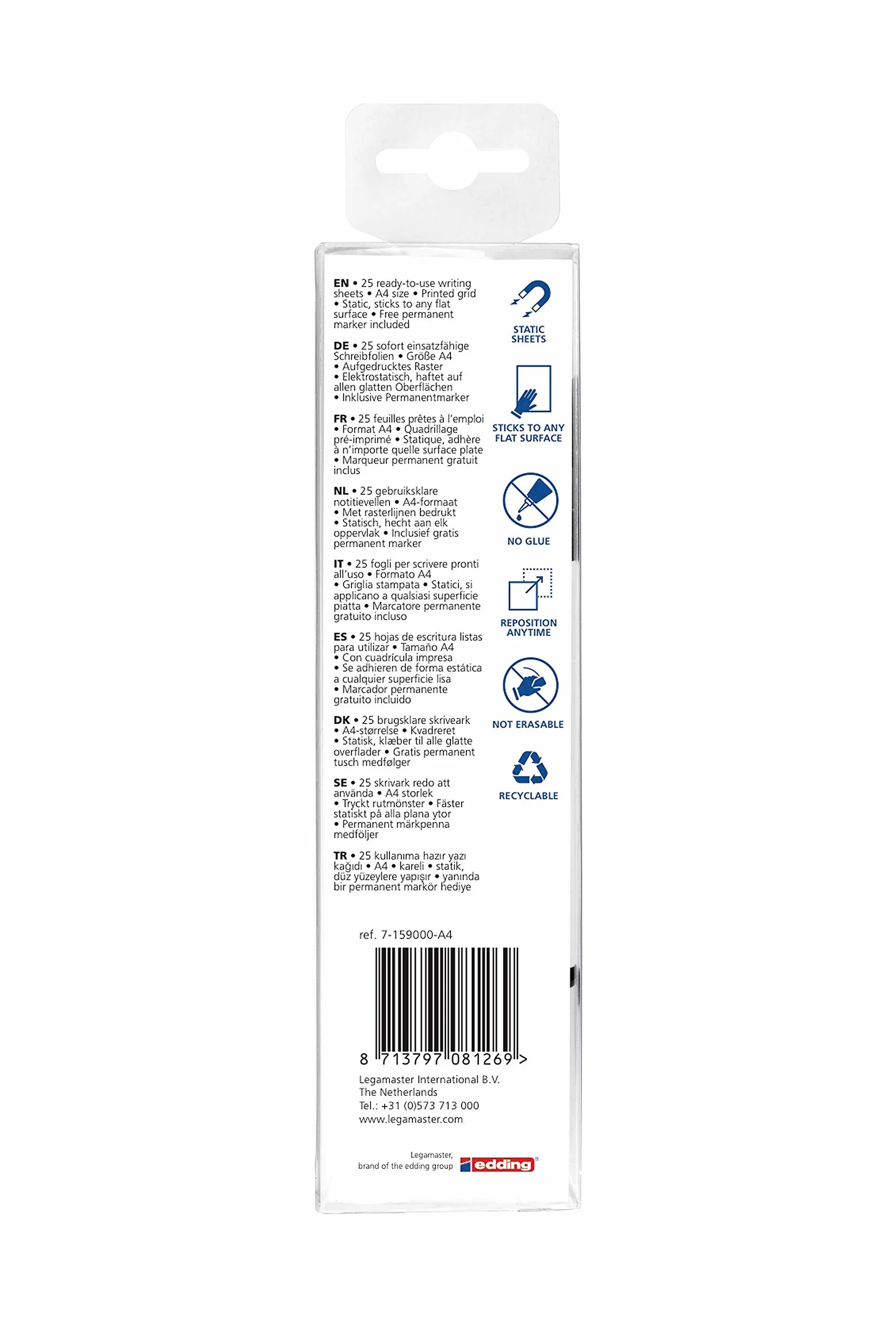 Legamaster 7-159000-A4 Magic-Chart Notes Flipchart, Fogli elettrostatici riposizionabili include 25 fogli a quadretti (20 x 30 cm)