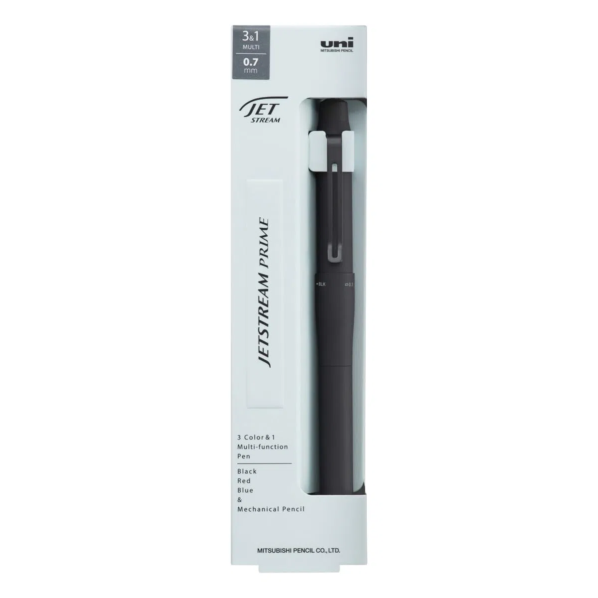 Uni Jetstream Prime 3&1 Penna a sfera multifunzione, dotata di inchiostro a base di olio da 0,7 mm (nero, rosso, blu), portamine da 0,5 mm, corpo in metallo, nero, MSXE455007.24