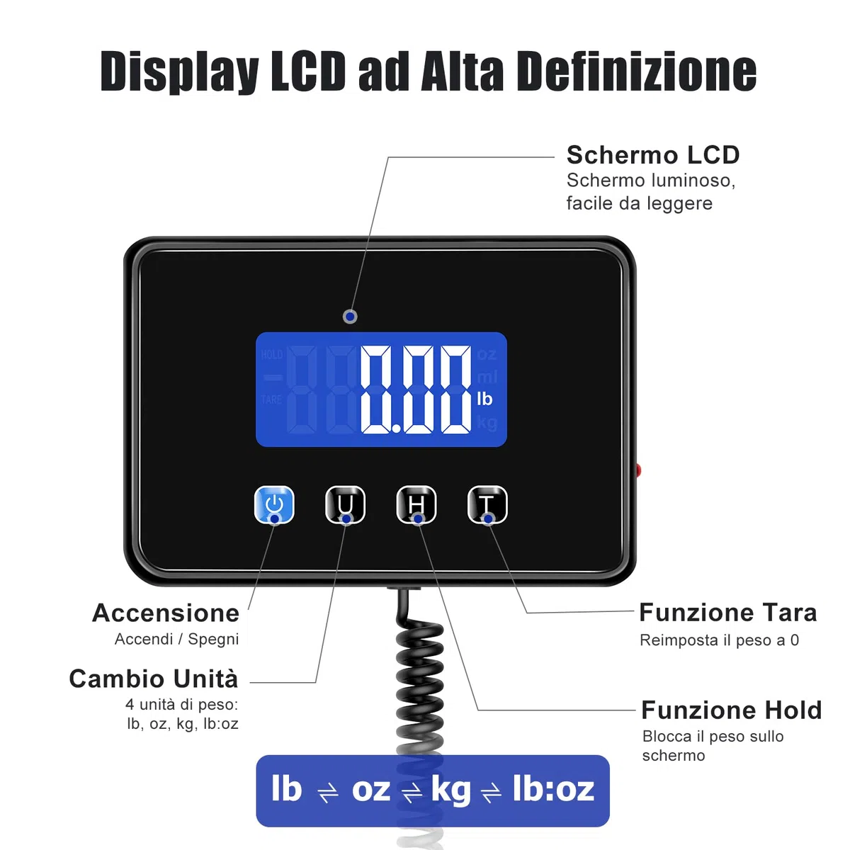 KUAIVO Bilancia Pesa Pacchi 300 kg / 20 g Alta Precisione, Bilancia Professionale con Funzione LCD/Hold/Tara, Bilancia Postale Piattaforma in Acciaio Inossidabile per Pacchi, Magazzino e valigia