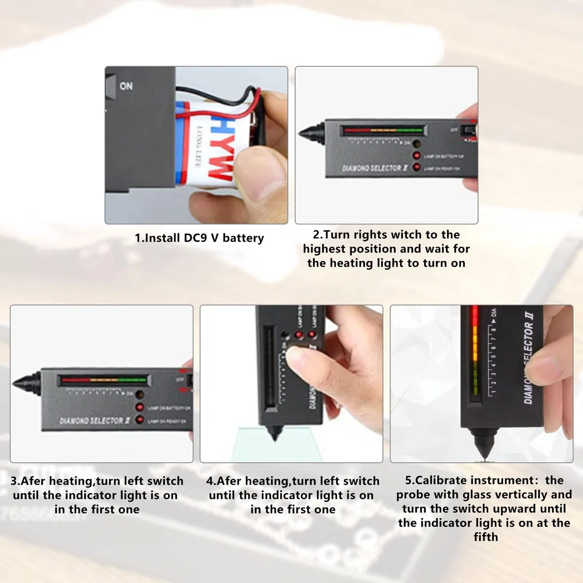 JOJOCY Penna Tester di Diamanti Professionale, Penna di Test Elettronica ad Alta Precisione con 2 Lenti 30x 60x Mini Lente LED Pieghevole