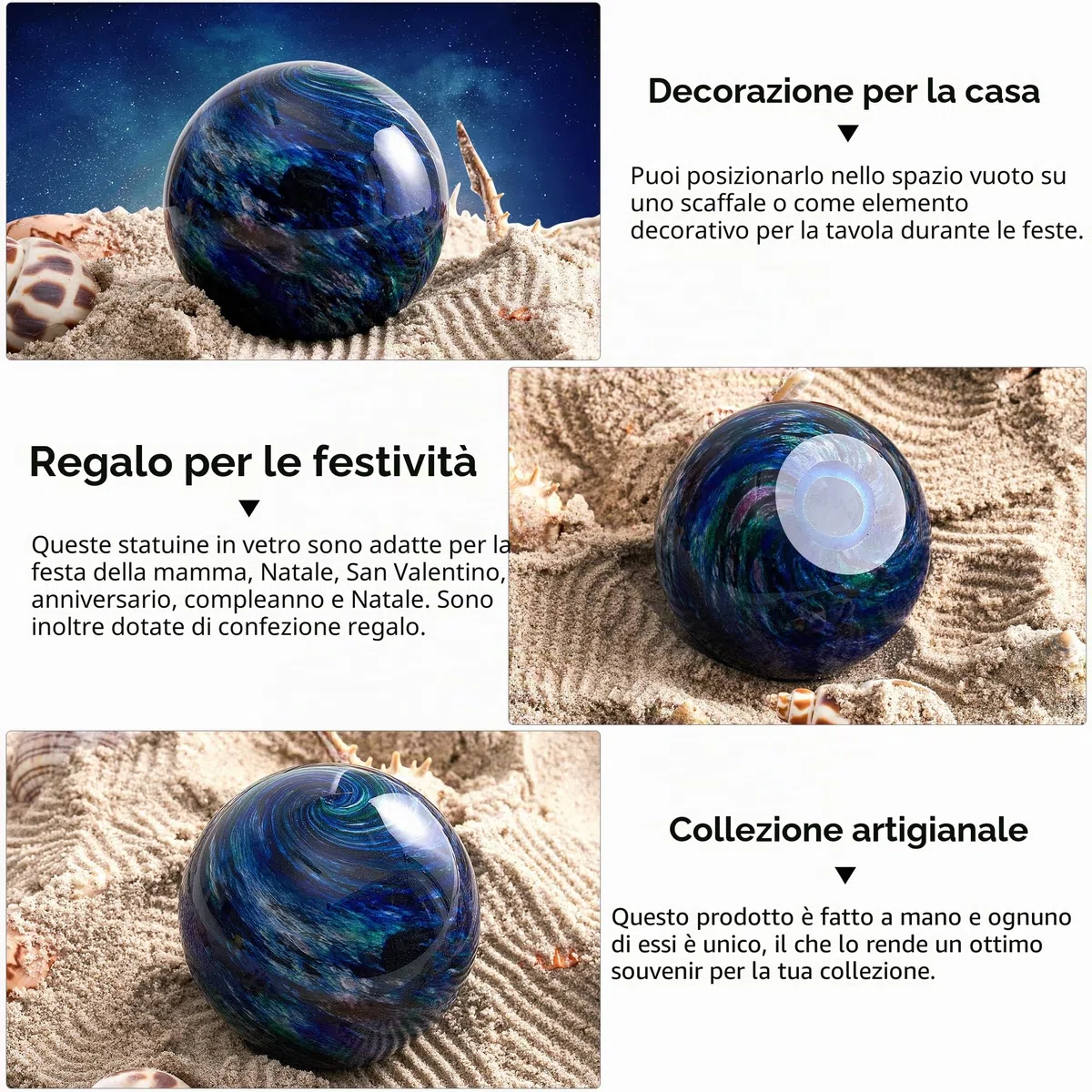 EUSTUMA Figurine di vetro soffiato a mano Pianeta palla, Palla di vetrofermacarte, decorazione per la casa da collezione, museo dello spazio, amanti dello spazio esterno