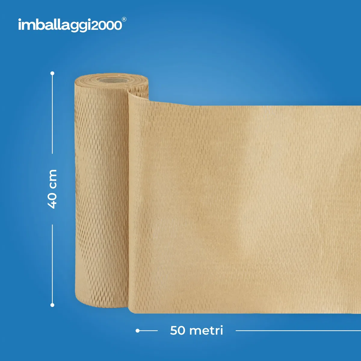 IMBALLAGGI 2000 - Carta Imballaggio a Nido d'Ape 3D 50Mx40 cm Altezza, 1 Pezzo, Rotolo Carta Alveolare per Alternativa Eco al Pluriball Imballaggio per Spedizioni a Bolle, Protezione Oggetti e Regali