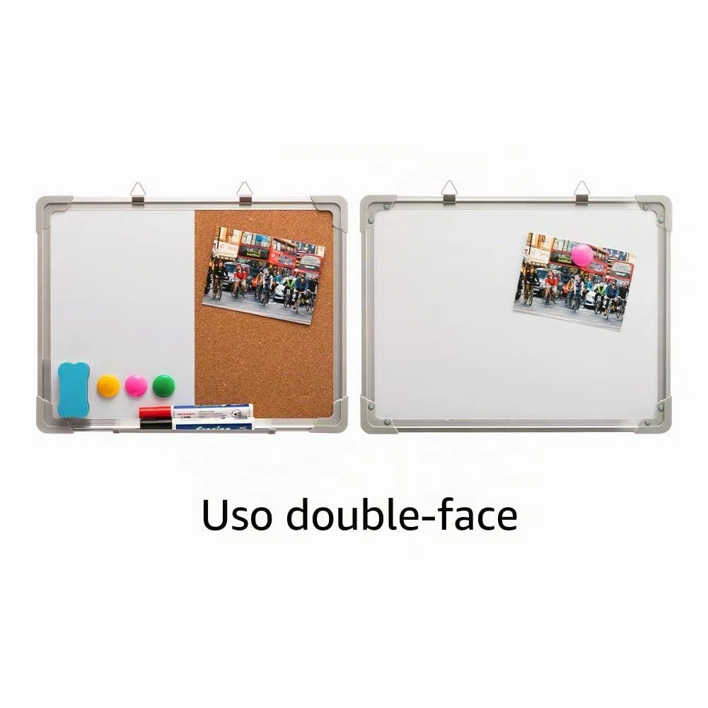 DOEWORKS Lavagna Bianca Combinata Bifacciale 40 x 30cm, Lavagna Magnetica Cancellabile a Secco & Bacheca in Sughero, Bacheca Sospesa a Parete per Casa Ufficio Scuola