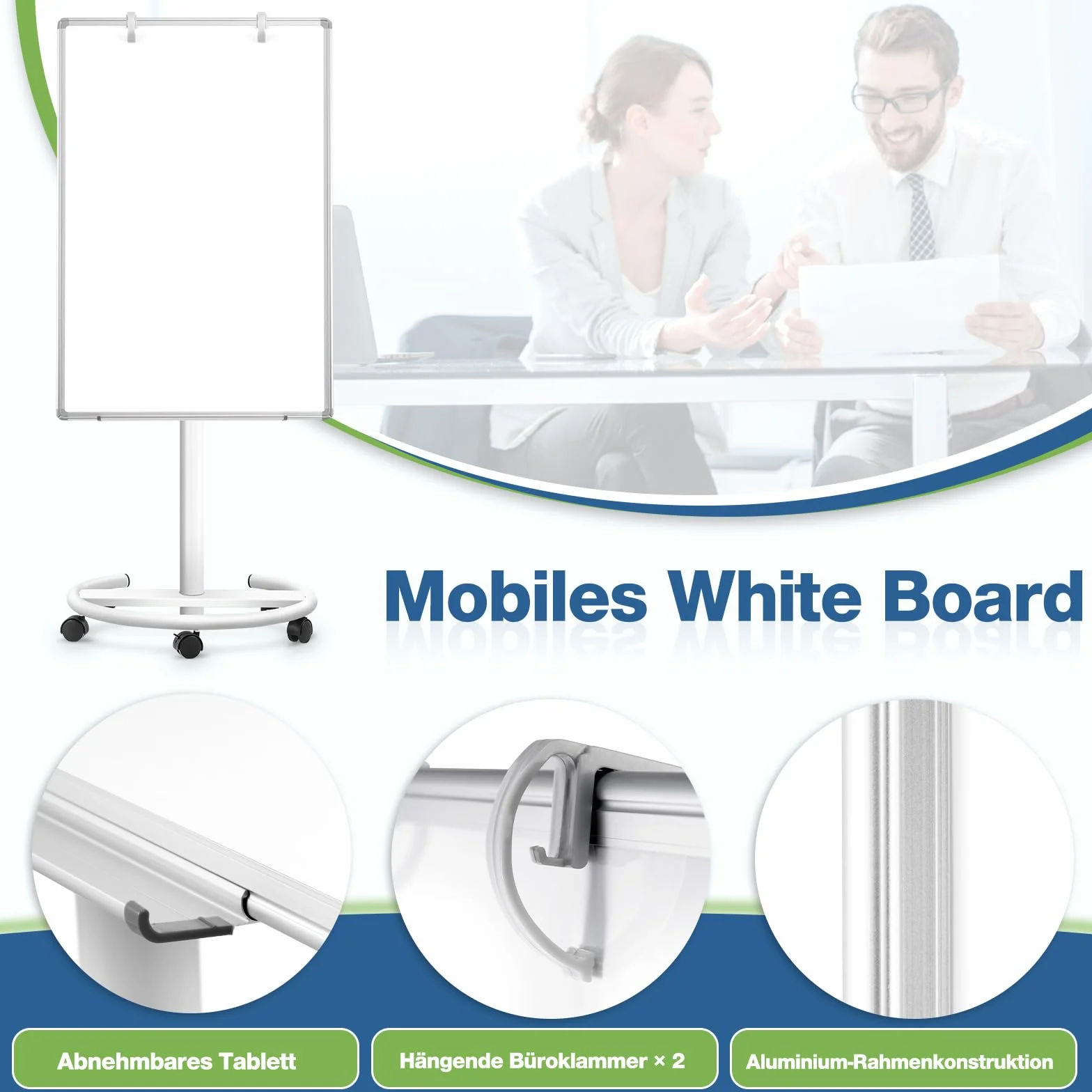 Lavagna bianca mobile, 70 x 100 cm, lavagna magnetica con supporto, lavagna a fogli mobili regolabile in altezza, Dry Erase Standing White Board per ufficio, lezioni