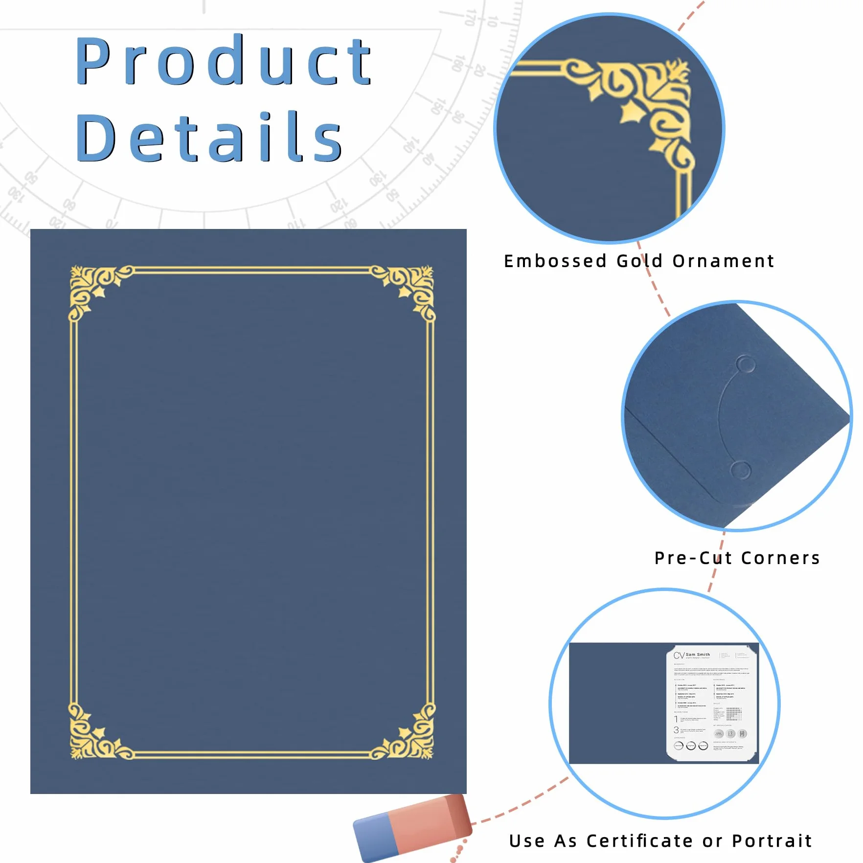 HAUTOCO Confezione da 50 porta certificati, blu navy, copertine per diploma, premio e certificati, con bordo in lamina d'oro, per lettere da 21,5 x 28,5 cm