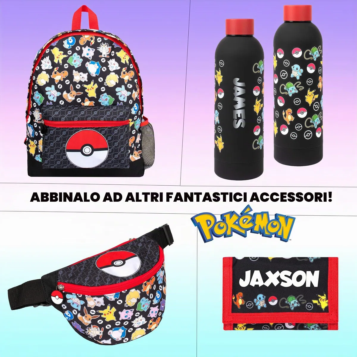 Pokémon Borsa portapranzo con molteplici scomparti per bambini, con isolamento termico a due strati, per bambini
