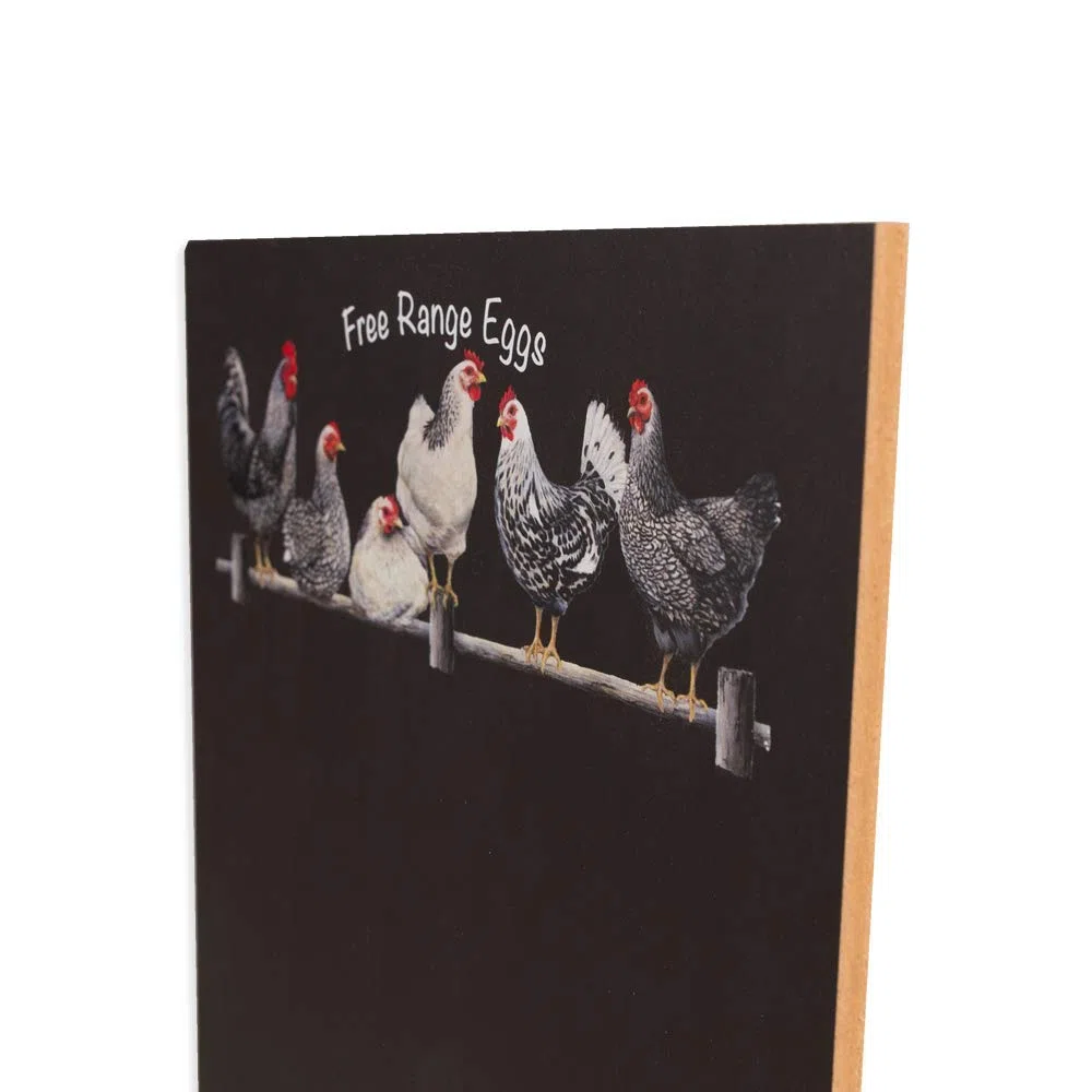Chalkboards Uk Small Lavagnetta Da Cucina Con Stampato Free Range Eggs Design, Vassoio Plus, Pezzo Di Gesso E Cancellino In Feltro From Booth Design Range, Legno, Nero, 297 x 207 x 1 cm