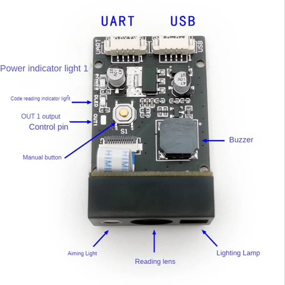 GM865 1D 2D Scanner di codici a barre USB TTL Lettore di codici a barre QR Code Modulo CMOS con cavo per supermercato bus, lenti distanti