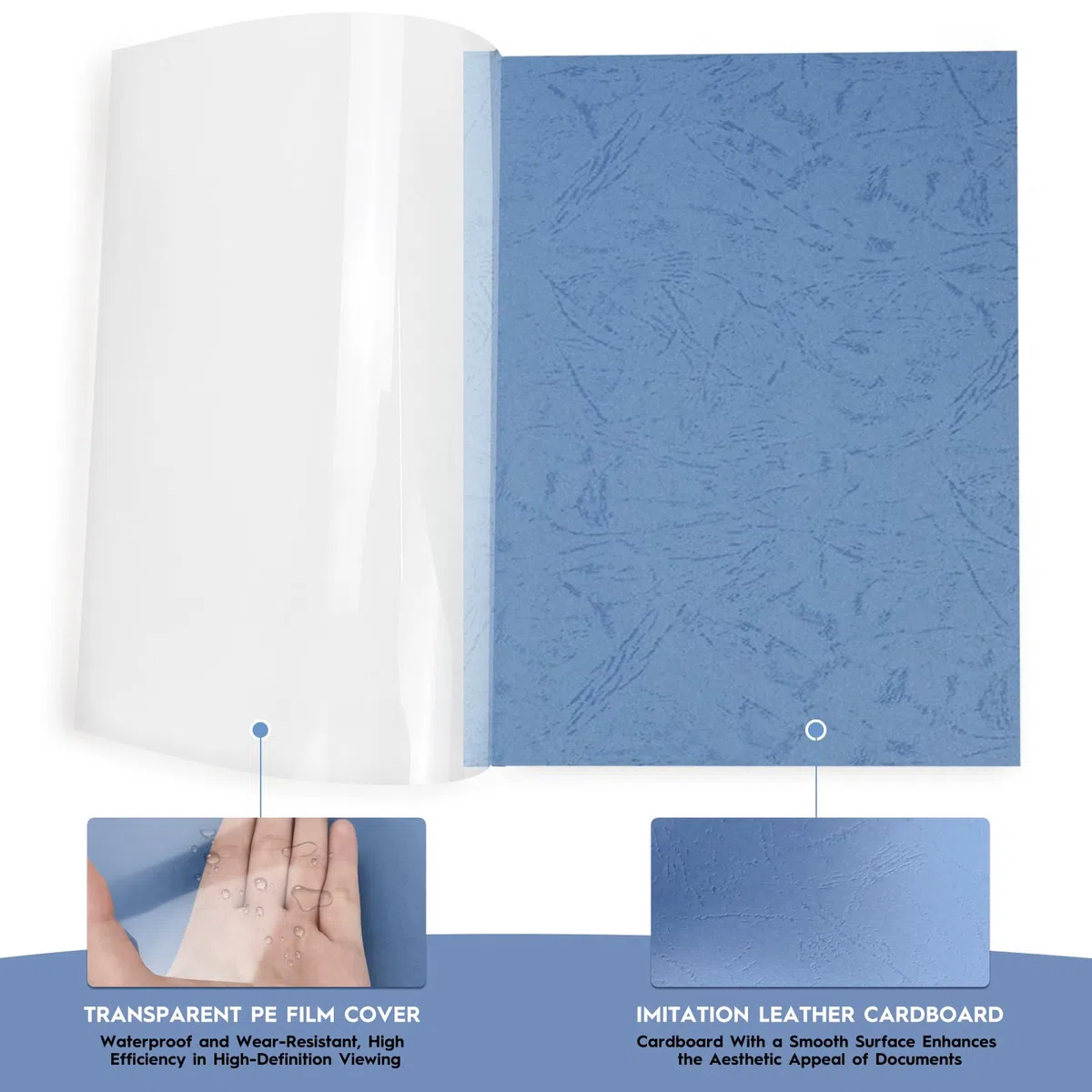 Cartelline Termiche A4 in PVC - 15 Fogli Con Copertina, 3mm (16-25), 6mm (36-50), 8mm (51-70) - Blu
