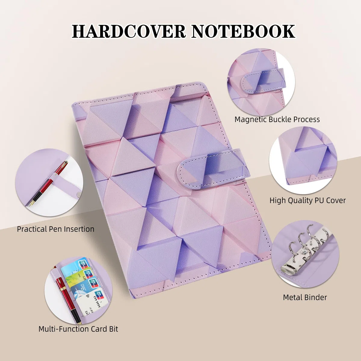 Quaderni con spirale A6 Durevoli, 5 Soggetti, Carta con Righe Universitarie, Copertina Resistente all'Umidità, Scuola, Ufficio, Business, Professionale, Rosa