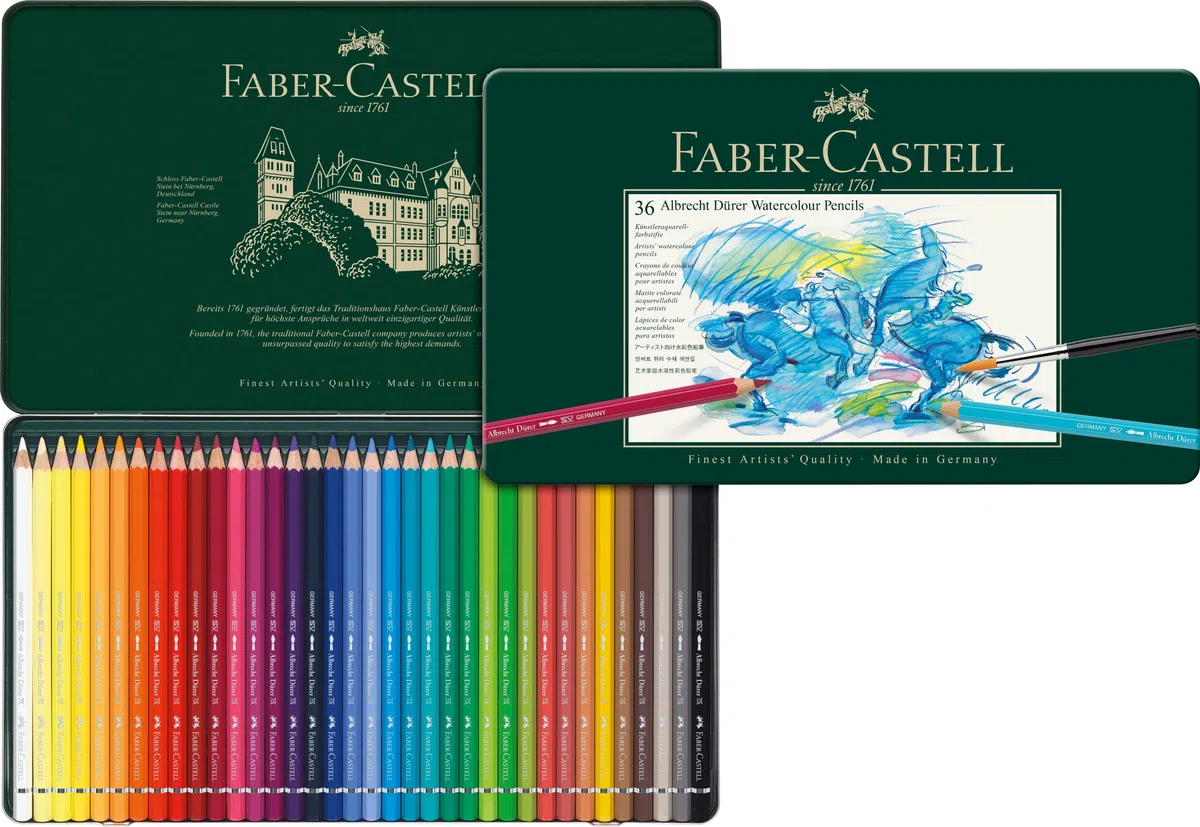 Faber-Castell 117536 Albrecht Dürer Matite Acquerellabili, Barattolo con 36 Matite, Mina da 3,8 mm, Set Matite Colorate Professionali con Pigmenti Idrosolubili che si Trasformano con Poche Pennellate