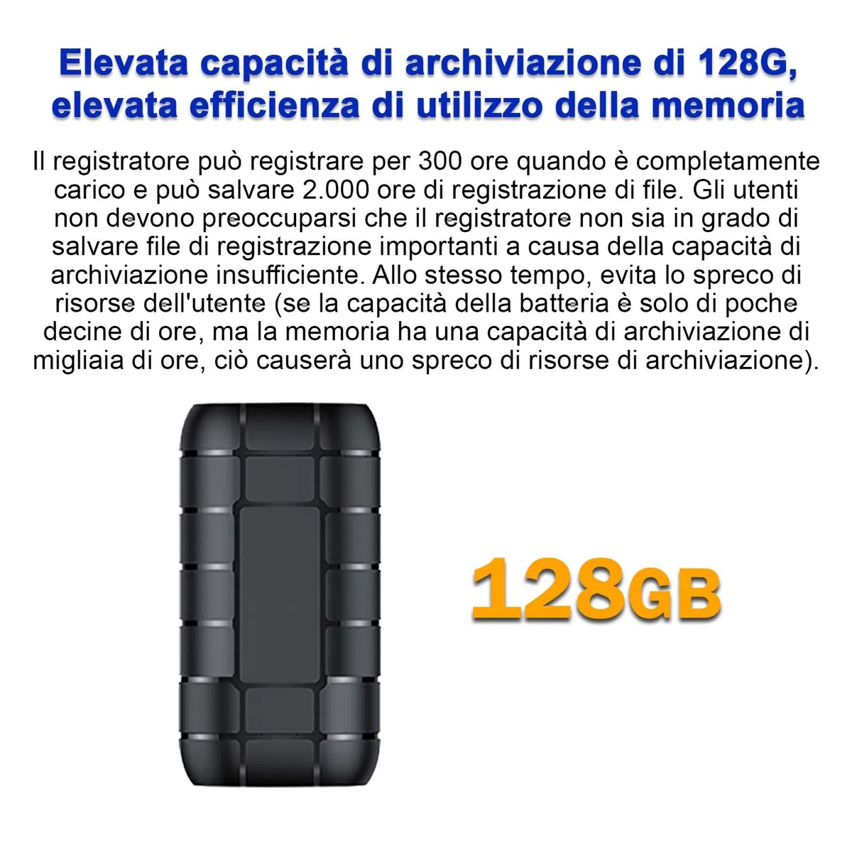 128G registratore magnetico ad attivazione vocale,Durata della batteria di 12 giorni, capacità di registrazione di 2000 ore, registratore audio digitale, piccoli dispositivi di registrazione
